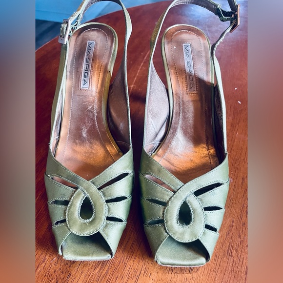 Via Spiga Olive Green Slingback Heels Formal‎ Occasion Party Shoes - Picture 1 of 7